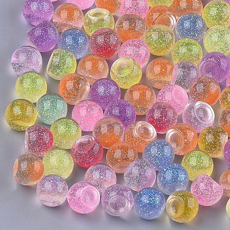 ARRICRAFT Transparent Acrylic Cabochons, with Glitter Powder, Round, Mixed Color, 8x6.5mm, bottom: 6mm