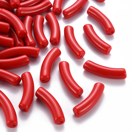 Honeyhandy Opaque Acrylic Beads, Curved Tube, Red, 32x9.5x8mm, Hole: 1.8mm