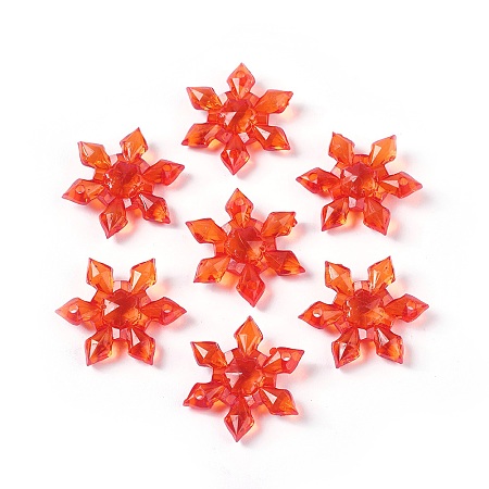 Nbeads Transparent Acrylic Pendants, Faceted, Flower, LightCoral, about 29mm in diameter, 5mm thick, hole: 2mm