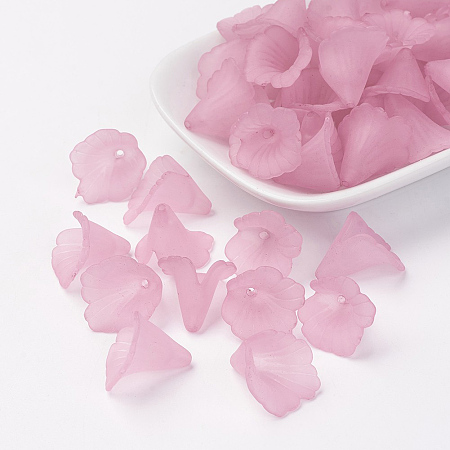 Honeyhandy Transparent Acrylic Bead Caps, Trumpet Flower Beads, Frosted, Flower, Pink, 19~20x18~19x17mm, Hole: 1.5mm