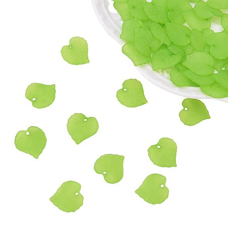 ARRICRAFT 50Pcs Frosted Style Leaf Shape Acrylic Pendants Size 16x15x2mm Green Yellow