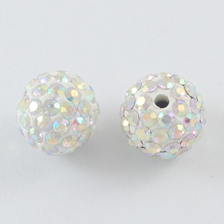 Honeyhandy Pave Disco Ball Beads, Polymer Clay Rhinestone Beads, Round, Crystal AB, 8mm, Hole: 1mm
