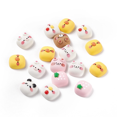 Honeyhandy Opaque Resin Cabochons, Square with Cat & Chick & Hen & Bear, Mixes Shapes, Mixed Color, 17x17.5x8.5mm