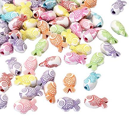 ARRICRAFT 100pcs Fish Acrylic Beads for Jewelry and Craft Making Acrylic Buddha Beads for DIY jewelry and Crafts, 15x9x7.5mm, Hole: 2.5mm, Mixed Color