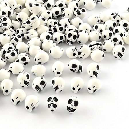 Honeyhandy Opaque Acrylic Beads, Skull, White, 10x8x9mm, Hole: 2mm