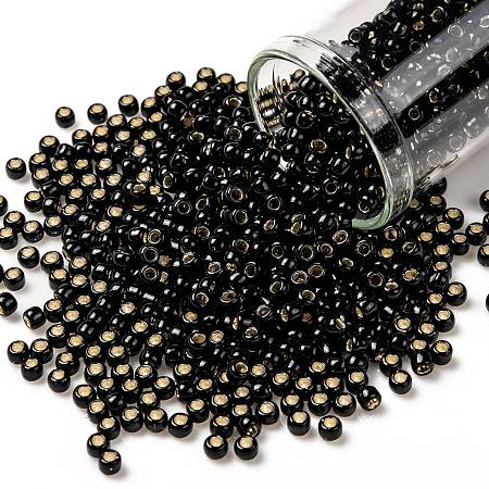 Honeyhandy TOHO Round Seed Beads, Japanese Seed Beads, (2210) Silver Lined Jet Black Opaque, 8/0, 3mm, Hole: 1mm, about 222pcs/10g