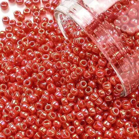 TOHO Round Seed Beads, Japanese Seed Beads, (410) Opaque AB Pumpkin, 11/0, 2.2mm, Hole: 0.8mm, about 1103pcs/10g