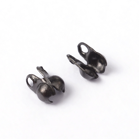 Honeyhandy 304 Stainless Steel Bead Tips, Calotte Ends, Clamshell Knot Cover, Electrophoresis Black, 4x2mm, Hole: 1.2mm