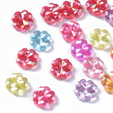 Honeyhandy Transparent Acrylic Beads, AB Color Plated, Faceted Clover, Mixed Color, 11.5x11.5x4.5mm, Hole: 1.5mm, about 166pcs/50g
