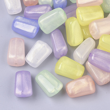 Transparent Acrylic Beads, Glitter Beads, Trapezoid, Mixed Color, 19.5x12x10mm, Hole: 2mm