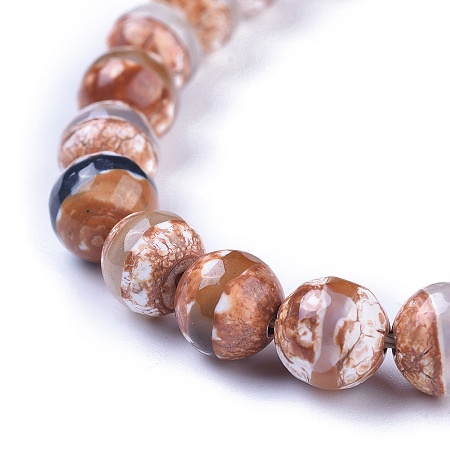 Honeyhandy Tibetan Style Striped Pattern dZi Beads, Natural Agate, Dyed, Faceted, Round, 8mm, Hole: 1mm, about 47pcs/strand, 14.96 inch
