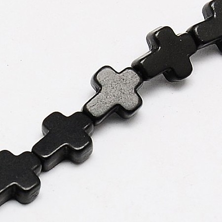 Honeyhandy 1 Strand Dyed Black Synthetic Turquoise Cross Beads Strands, 10x8x3mm, Hole: 1mm, about 38pcs/strand, 15 inch