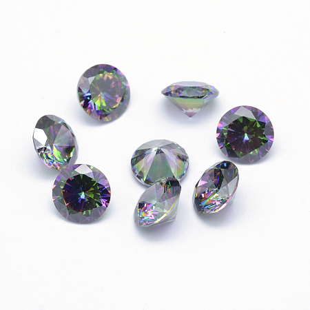 Honeyhandy Cubic Zirconia Pointed Back Cabochons, Grade A, Faceted, Diamond, Colorful, 4x2.5mm