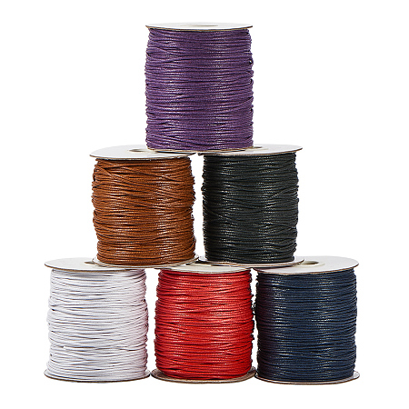 PandaHall Elite 6 Rolls 1.5mm Waxed Cotton Cord Thread Beading String 100 Yards per Roll Spool for Jewelry Making and Macrame Supplies 6 Colors