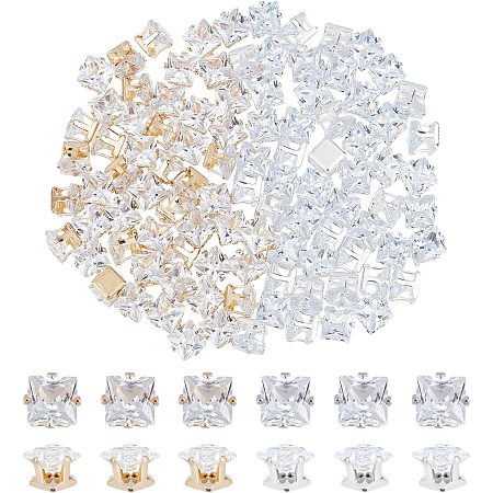 arricraft 100 Pcs Square Cubic Zirconia Diamonds, 2 Colors Simulated Diamonds Sparkling CZ Diamond Studs for Earring Jewelry DIY Craft Making