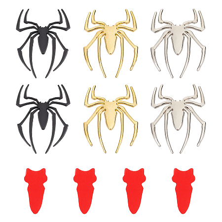Car 3D Logo Alloy Spider Emblem Badge Stickers, Self Adhesive Badge Decals, Mixed Color, 70x2.5x51.5mm; 2pcs/color, 3color, 6pcs