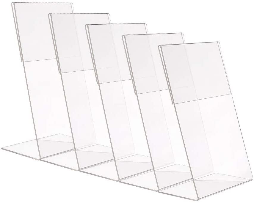 PandaHall 10 pcs 6 x 4 Inch Slant Back Acrylic Sign Holder Clear Portrait Ad Frames L-Shape Table Sign Display Holder for Table Office Store Restaurant 