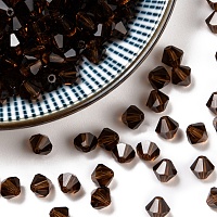 NBEADS Czech Glass Beads, Faceted, Bicone, Brown, 6mm in diameter, hole: 0.8mm, 144pcs/gross