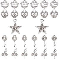 SUNNYCLUE 1 Box 40Pcs 5 Styles Valantine's Day Heart Charms Rhinestone Star Ballet Charm Bulk Dancer Key and Lock Charms Love Charms for Jewelry Making Charm DIY Bracelets Necklaces Crafts Supplies
