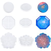 SUPERFINDINGS 6pcs Clear Sakura Octagon Flat Round Shape Silicone Molds Sets Resin Casting Molds Resin Coaster Molds for Cup Mats DIY Craft Making