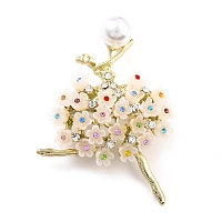 ARRICRAFT Ballerina Alloy Brooch with Resin Pearl, Exquisite Rhinestone Lapel Pin for Girl Women, Golden, Colorful, 59x45x16.5mm, Pin: 0.8mm