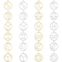 UNICRAFTALE 24pcs Zodiac Sign Charms Golden & Stainless Steel Color Round with Constellations Pendants Stainless Steel Pendants Metal Charms for Jewelry Making 18mm Long