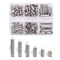 ARRICRAFT 90Pcs 6 Style 304 Stainless Steel Slide On End Clasp Tubes, Slider End Caps, Stainless Steel Color, 6x6~20x4mm, Hole: 3x1.5mm, Inner Diameter: 3mm