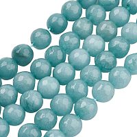 NBEADS 48pcs/Strand Natural Faceted Jade Beads Pale Turquoise Polished Gemstone Loose Beads Dyed Round Spacer for Jewelry Making Craft Design, 14.9" Length