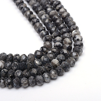 Faceted Rondelle Dyed Natural Sesame Jasper/Kiwi Jasper Bead Strands, Gray, 8~9x5~6mm, Hole: 1mm, about 70pcs/strand, 14.5 inch