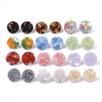 ARRICRAFT Cellulose Acetate(Resin) Stud Earring Findings, with 316 Surgical Stainless Steel Pin, Plat Round, Mixed Color, 15.5x2.5mm, Hole: 1.5mm, Pin: 0.6mm