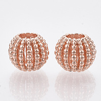 Honeyhandy Alloy European Beads, Large Hole Beads, Rondelle, Hollow, Rose Gold, 12x10mm, Hole: 5mm