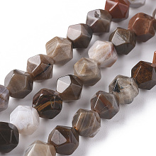 Arricraft Natural Petrified Wood Beads Strands, Star Cut Round Beads, Faceted, 8mm, Hole: 1mm, about 47pcs/strand, 14.96 inches(38cm)