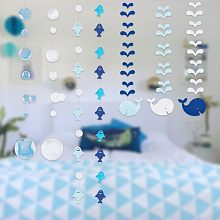 SUPERFINDINGS 10Pcs 3 Style Oceanic Theme Paper Garland Banners Streamers Hanging Bunting Ornament Blue Whale Bubble Hanging Paper Decoration for Party Supplies