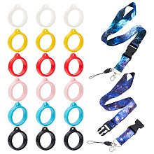 GORGECRAFT 20PCS Anti-Lost Lanyard Set Include 2PCS Starry Sky Necklace Lanyards Safety Neck Strap with 18PCS 6 Colors Anti-Lost Silicone Rubber Rings Holder Multipurpose Pen Protective Ring