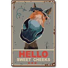 CREATCABIN Funny Bathroom Quote Metal Tin Sign Vintage Hello Sweet Cheeks Donkey Tin Sign for Bathroom Kitchen Cafe Wall Decor, 8 x 12 Inch