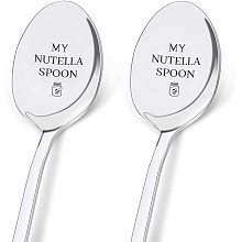 GLOBLELAND 2 Pieces My Nutella Spoon Engraved Stainless Steel Espresso Spoon Funny Coffee Lovers Gift for Friends or Family