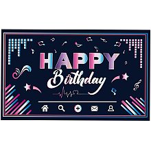 FINGERINSPIRE 71x43 inch Music Party Background Birthday Banner with Hanging Rope Dark Violet Party Supplies Rectangle Polyester Hanging Sign with Musical Note Pattern for Outdoor & Indoor Decor