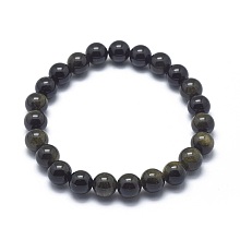 Honeyhandy Natural Golden Sheen Obsidian Bead Stretch Bracelets, Round, 2 inch~2-3/8 inch(5~6cm), Bead: 5.8~6.8mm