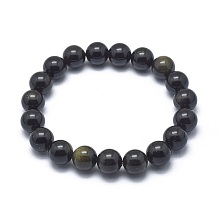 Honeyhandy Natural Golden Sheen Obsidian Bead Stretch Bracelets, Round, 2 inch~2-1/8 inch(5.2~5.5cm), Bead: 10mm