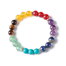 Honeyhandy 7 Chakra Reiki Yoga Bracelet for Girl Women, Mixed Stone Round Beads Stretch Bracelet, Inner Diameter: 2-3/4 inch(6.85cm)