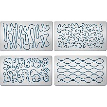 BENECREAT 4PCS 4x7 Inch Wave Pattern Metal Stencils 4 Style Steel Stencil Template for Wood Carving, Drawings and Woodburning, Engraving and Scrapbooking Project