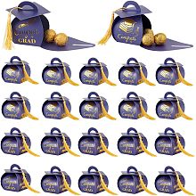 BENECREAT 44Set 2 Styles Blue Graduation Cap Gift Box, 2.9x2.7x3.5inch Cap Shape Treat Boxes with Yellow Tassels for Graduation Decorations Grad Party Supplies