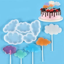 Honeyhandy Cloud Shape Food Grade Silicone Lollipop Molds, Fondant Molds, for DIY Edible Cake Topper, Chocolate, Candy, UV Resin & Epoxy Resin Jewelry Making, White, 105x151x6.5mm, Inner Diameter: 34~45x50~67mm, Fit for 2mm Stick