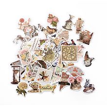 Honeyhandy Retro Style Paper Stickers Set, Adhesive Label Stickers, for Water Bottles, Laptop, Luggage, Cup, Computer, Mobile Phone, Skateboard, Guitar Stickers, Butterfly & Flower & Clock, Mixed Color, 30~75x20~85x0.3mm