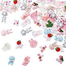 72Pcs 12 Styles Opaque Resin Cabochons No Hole Rabbits Cabochons with Candy Strawberry Bowknot Flower Flatback Hair Pin Decoration Cabochons for Gluing Decorative DIY Phone Cases