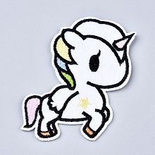 Honeyhandy Computerized Embroidery Cloth Iron on/Sew on Patches, Costume Accessories, Appliques, Cartoon Unicorn, White, 81x49x1.3mm