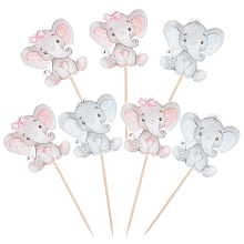 PandaHall Elite 4 Bags 2 Styles Paper Elephant Cupcake Topper, with Bamboo Stick, Cake Decoration, for Kids Birthday Baby Shower Decoration, Mixed Color, 2bags/style