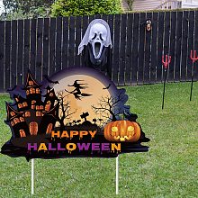 FINGERINSPIRE Happy Halloween Decorations Yard Signs Halloween Theme Decorations for Outdoor Yard Lawn Halloween Props Sign for Garden Home Lawn Yard Decoratrion(14.1x8.6inch)