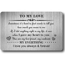 CREATCABIN to My Love Engraved Wallet Insert Metal Wallet Card Insert Mini Love Notes for Him Men Boyfriend Husband Wedding Anniversary Birthday Valentine Christmas Keepsake Gift from Girlfriend Wife