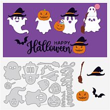 BENECREAT Happy Halloween Metal Cutting Stencils Template, 5.7x3.6inch Ghosts Pumpkins Hats and Sweets Scrapbooking Cutting Embossing Dies for DIY Craft Album Paper Card Making Decoration